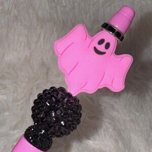 Beaded Pink Girly Ghose with Black Sparkle Beaded Pen Black Ink + 1 Replacement